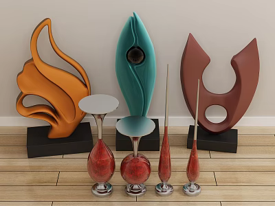 Modern Decorative Ornament Set With Abstract Shapes And Orange Green Brown Red Accents 3d model