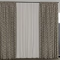 Neutral Toned Geometric Pattern Panel Curtains With White Sheer Window Drapes