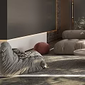 Modern Living Room Interior Design With Gray Sofa Checkered Pillows Green Plants And Stuffed Toy