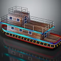 Two Story Wooden Boat With Deck Railing Windows And Colorful Trim