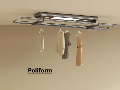 Poliform Ceiling Mounted Clothes Hanger System With Hanging Shirts Dresses And Garments 3d model