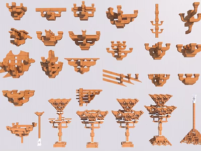 Traditional Wooden Architectural Components Featuring Intricate Details And Various Decorative Designs 3d model