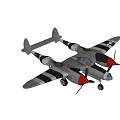 Silver Fighter Jet With Red Propellers And Black White Stripes