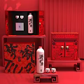 Traditional Chinese Style Red Commercial Display Cabinets With Decorative Elements For Retail Product Showcase