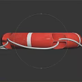 Red Lifebuoy With White Stripes And Attached Rope For Safety Equipment