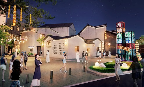 New Chinese Commercial Street Block Entrance Street New Rural Spirit Fortress Ancient Architecture Star Light Commercial Landscape 3d model