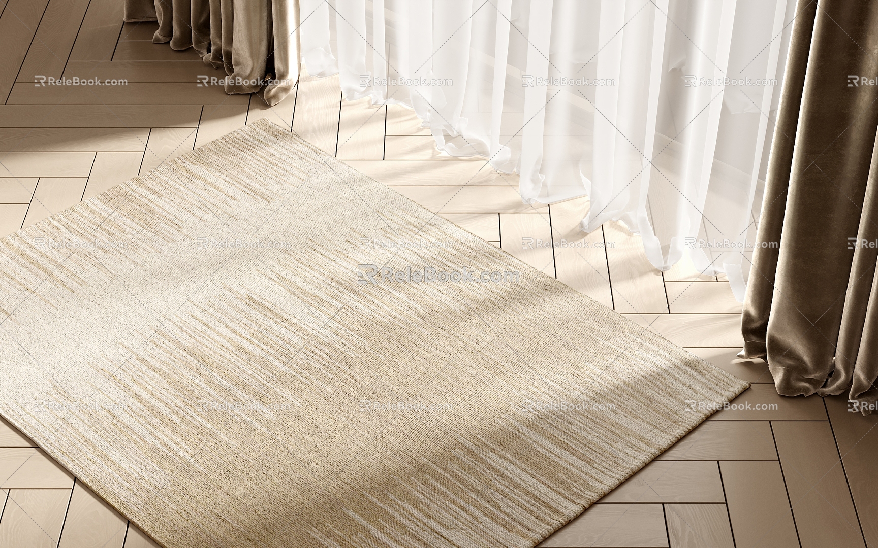 Modern Square Carpet Carpet Wood Floor Curtain Gauze Curtain 3d model