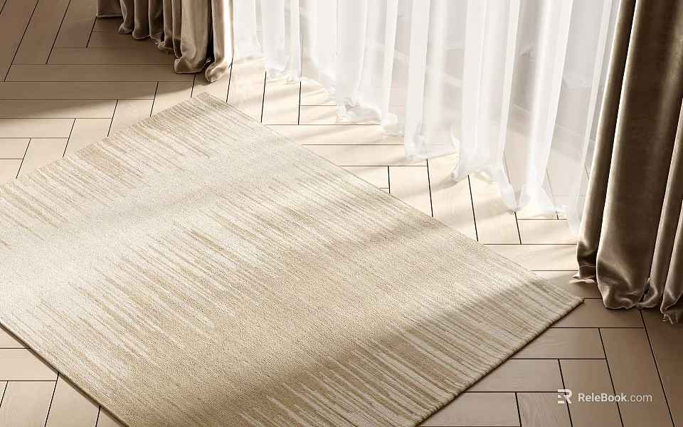 Beige Square Rug With Texture On Tile Floor By Curtains 3d model 