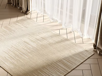 Beige Square Rug With Texture On Tile Floor By Curtains 3d model