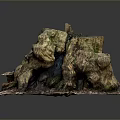 Natural Wooden Tree Stump Decor With Stone Base And Root Details