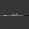 Yellow Bulldozers With Tracks And Blades Working On Red Construction Ground