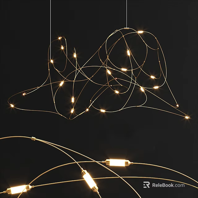 Modern Artistic Chandelier With Intertwined Wires And Illuminated Small Warm Lights 3d model 