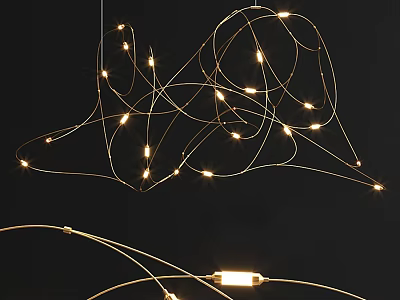 Modern Artistic Chandelier With Intertwined Wires And Illuminated Small Warm Lights 3d model