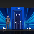Blue Themed Event Entrance Featuring LOGO Background Light Effects And Man In Suit