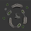 Medieval Castle Scene Components With Stone Towers Arched Gateways And Green Plants