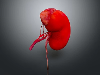 3D Rendered Human Kidney Organ Showing Red Color And Blood Vessels Structure 3d model