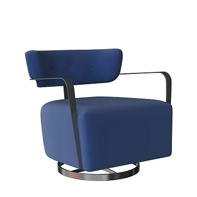 Modern Blue Leisure Chair With Metal Armrests Round Base And Button Tufted Backrest 3d model