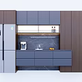 Modern Wine Cabinet Design With Wooden Gray Cabinets And Refrigerator Countertop