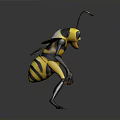 Realistic 3D Model Bee With Yellow Black Stripes In Aggressive Stance On White Background