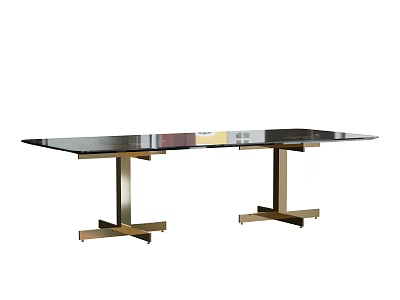 Modern Dining Table With Glass Top And Metal Base Structure Design 3d model