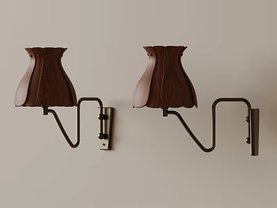 Modern Wall Sconces With Wooden Shades And Metal Brackets Mounted On Wall 3d model