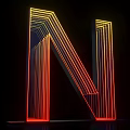 Illuminated 3D Letter N Design With Yellow And Red Neon Lights On Black Background