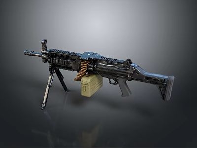 Modern Military Machine Gun With Tripod Ammunition Belt Magazine And Metal Finish 3d model