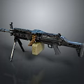 Modern Military Machine Gun With Tripod Ammunition Belt Magazine And Metal Finish