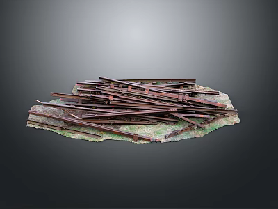 Natural Scenic Landscape With Green Ground And Piled Brown Branches 3d model