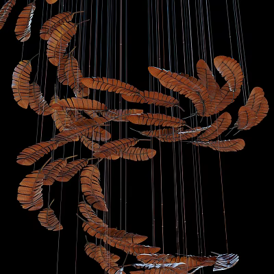 Unique Shaped Pendant Light with Leaf Inspired Design and Brown Hanging Wires 3d model