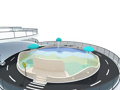 Playground With Circular Water Play Area Blue Canopies And Children Friendly Facilities 3d model
