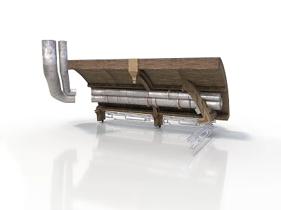Industrial Equipment With Metal Pipes Wooden Structure And Roller Support Frame 3d model