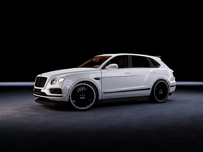White Bentley SUV with Sleek Body Design and Black Wheels on Dark Background Surface 3d model