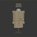 Block Style Mannequin Dressed In Trench Coat With Hat And Scarf On Wooden Stand