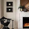 Elegant Living Room With Black Wooden Chair Framed Art And Marble Fireplace
