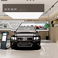 Modern Car Showroom Interior Featuring Black Car LOGO Display Wall And Seating Area
