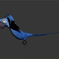 Blue Parrot Flying With Spread Wings Crown Like Decoration Pink Beak White Eyes Gray Background