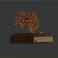Artistic Orange Branch Shaped Coral Sculpture Displayed On Wooden Square Base