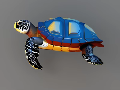 Colorful Sea Turtle Swimming With Blue Shell And Patterned Flippers 3d model