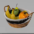 Wicker Fruit Basket With White Cloth Lining Holding Fresh Bananas Apples And Pears