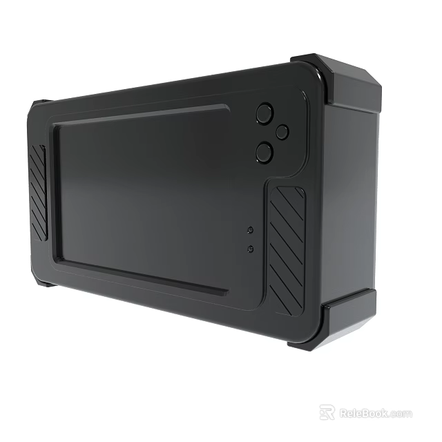 Black Portable Electronic Device Featuring Screen Buttons And Heat Vents 3d model 