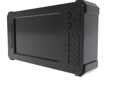 Black Portable Electronic Device Featuring Screen Buttons And Heat Vents 3d model
