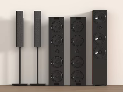 Black Floor Standing And Bookshelf Home Audio Headphone Speakers With Modern Design 3d model
