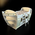 Boat Shaped Wooden Children's Bed With Storage Drawers And Patterned Mattress