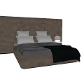 Modern Double Bed With Tufted Headboard Gray And Black Bedding Pillows And Bedside Lamp