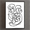 Abstract Human Face Line Drawing With Black And White Simple Geometric Shapes