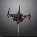 Orbital Spacecraft Satellite With Metallic Structure And Orange Accents Multi Wing Design