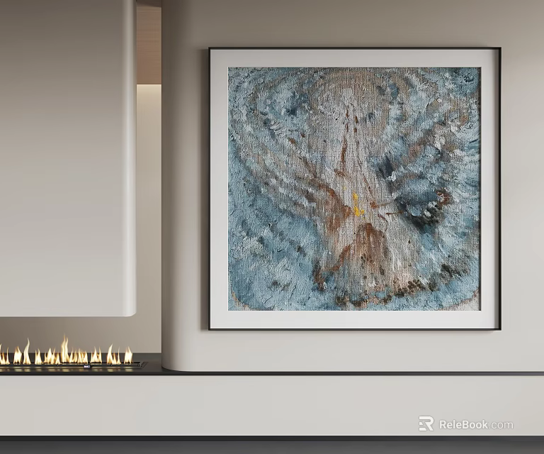 Blue Brown Abstract Painting With Natural Texture And Golden Accent In Modern Interior 3d model 
