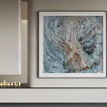 Blue Brown Abstract Painting With Natural Texture And Golden Accent In Modern Interior