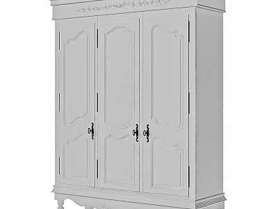 Vintage White Wardrobe With Carved Details Double Door And Classic Design Elements 3d model